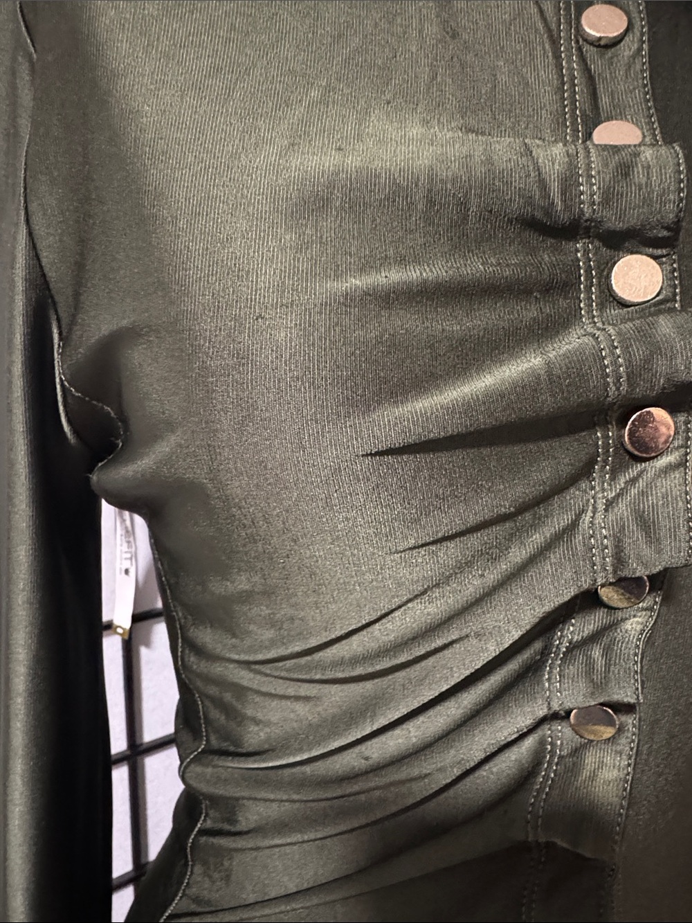 Rabanne Robe Asymmetrical Button Detail Dress – Olive Green – Size US 4 (FR 38) - Picture 17 of 17